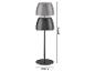 Stolová lampa s dvoma tienidlami v sivej a čiernej farbe, výška 41,9 cm, priemer základne 12 cm.