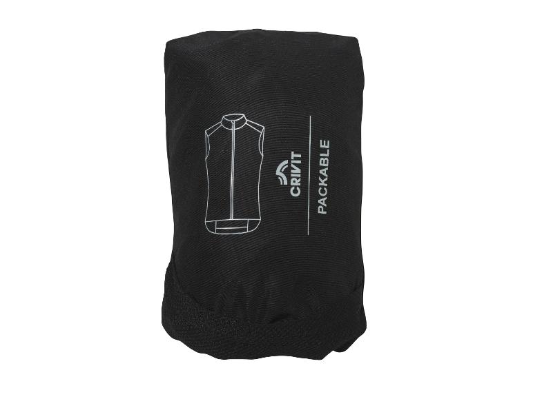 Čierna zbaliteľná vesta s potlačou vesty a nápisom 'PACKABLE'.