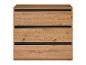 Komoda s tromi zásuvkami, svetlé drevo, čierne detaily.