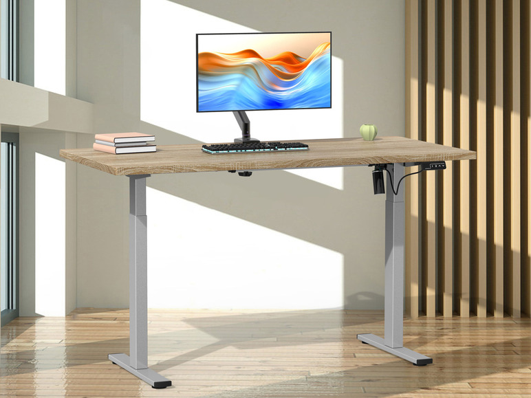 VCM Výškovo nastaviteľný písací stôl E-Lona (dub sonoma/strieborná, 140 x 50 cm)