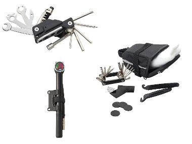 CRIVIT Multifunkčné náradie na bicykel/Taška pod sedlo s náradím/Minipumpa s manometrom