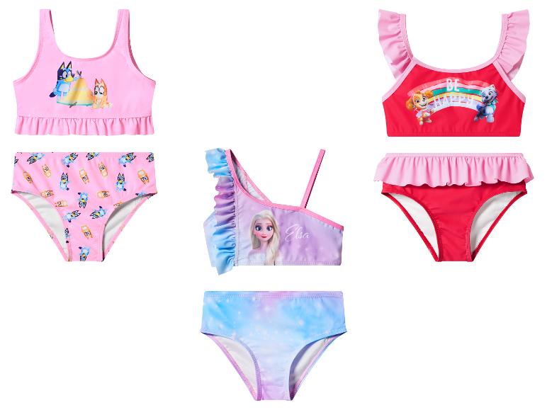 Detské bikiny s kreslenými potlačami a volánikmi.