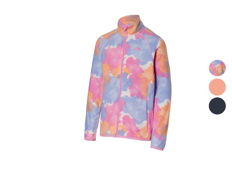 Detská flísová bunda s farebným tie-dye vzorom a zipsom.