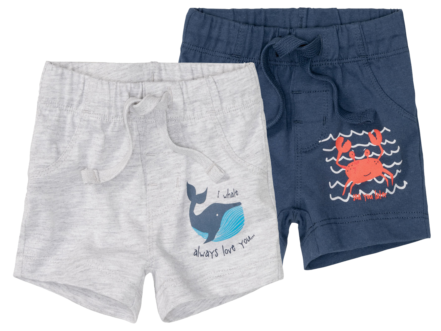 lupilu® Chlapčenské šortky pre bábätká, 2 kusy (62/68, sivá/navy modrá)