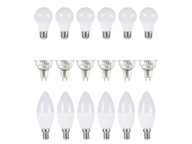 Rad šiestich žiaroviek, šiestich bodových svetiel a šiestich sviečkových žiaroviek.