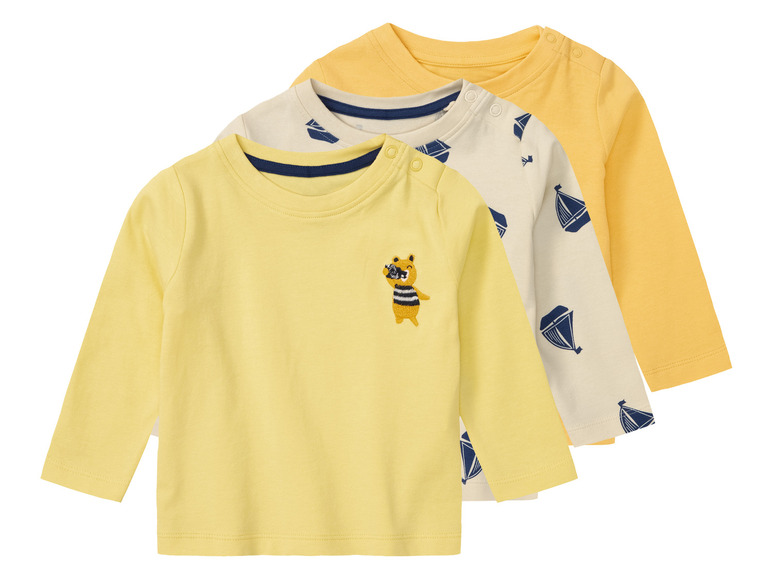 E-shop lupilu® Tričko s dlhým rukávom pre bábätká, 3 kusy (50/56, žltá/béžová)