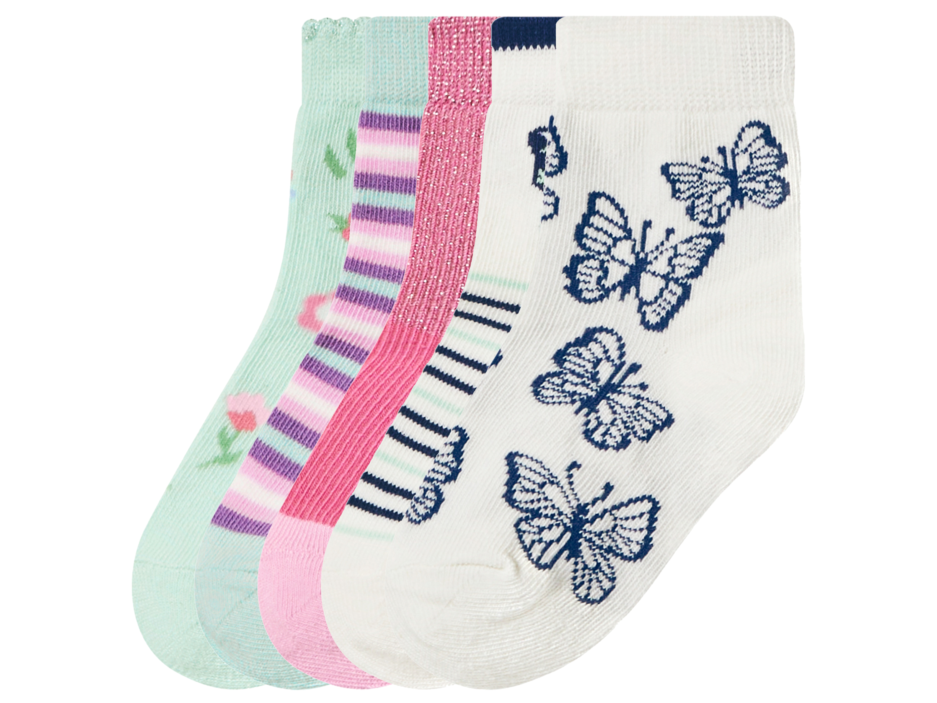 lupilu® Detské ponožky, 5 párov (mätová/ružová/biela, 19-22)