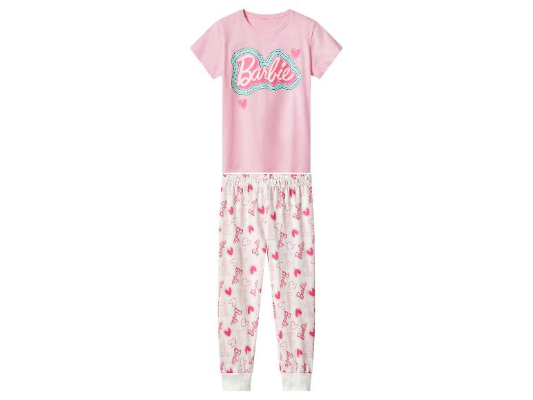 Detské ružové pyžamo Barbie s potlačou srdiečok