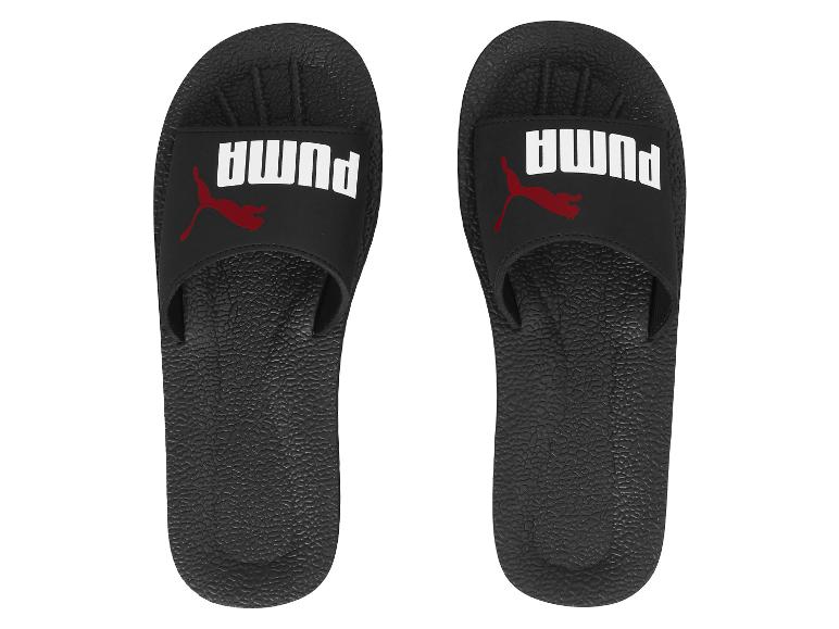 Čierne šľapky Puma s červeným a bielym logom