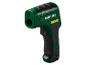 Infračervený teplomer Parkside v zelenej a čiernej farbe s laserovou klasifikáciou.