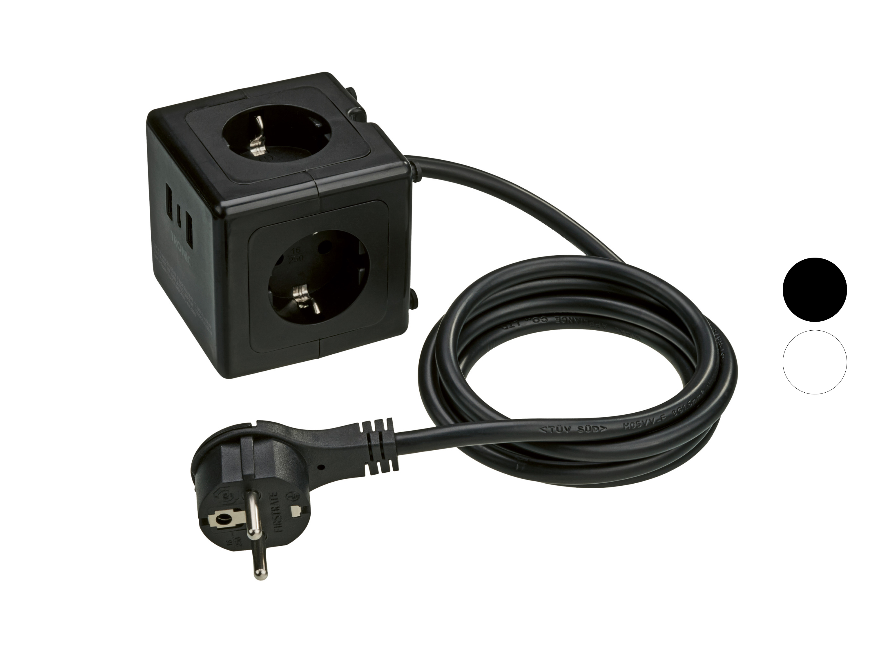 TRONIC® Zásuvková kocka s USB prípojkami (čierna)