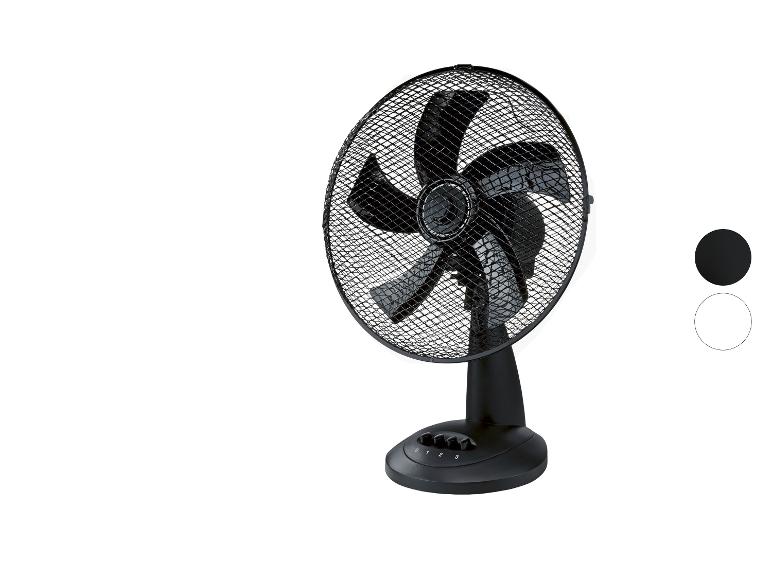 Čierny stolný ventilátor s nastavením rýchlosti 0, 1, 2, 3