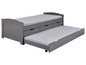 Sivá posteľ s rozkladacím lôžkom a úložným priestorom.