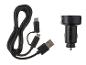 Čierna autonabíjačka s USB káblom a micro USB adaptérmi