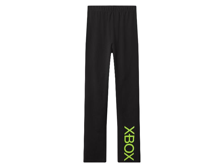 Čierne detské legíny so zeleným nápisom XBOX na nohe.