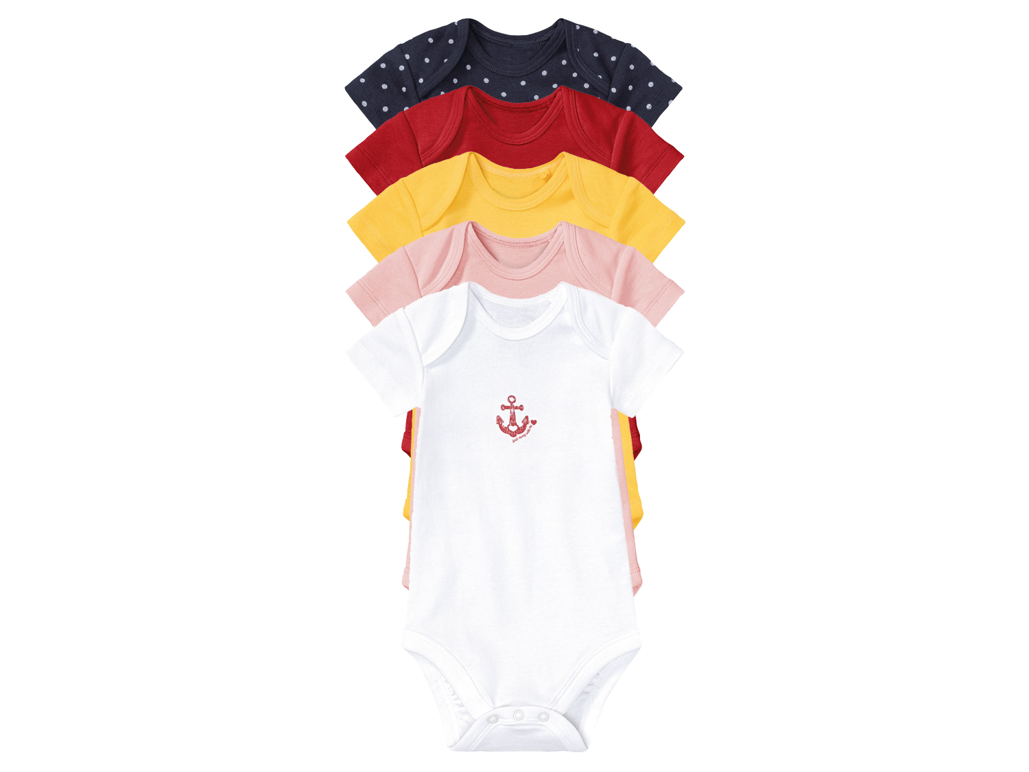 lupilu® Detské body, 5 kusov (50/56, biela/žltá/ružová/námornícka modrá)