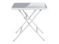 Biely skladací stolík so sivou doskou; ideálny von.