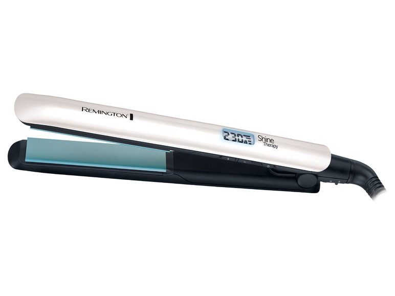 Žehlička na vlasy Remington Shine Therapy s digitálnym nastavením teploty.