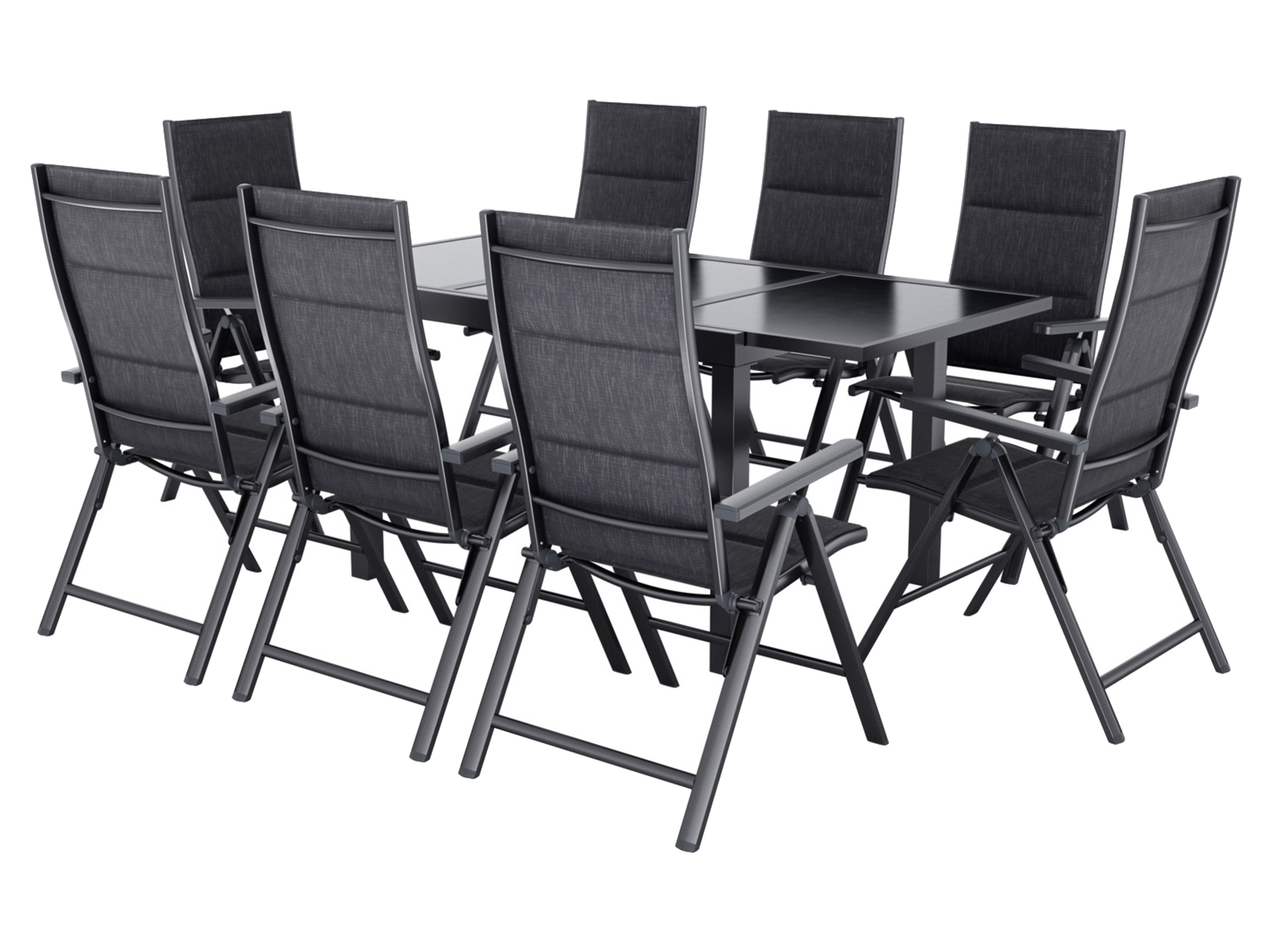 E-shop LIVARNO home Hliníkový rozkladací záhradný stôl Houston/Toronto + Záhradné hliníkové kreslo Toronto, 8 kusov, antracitové