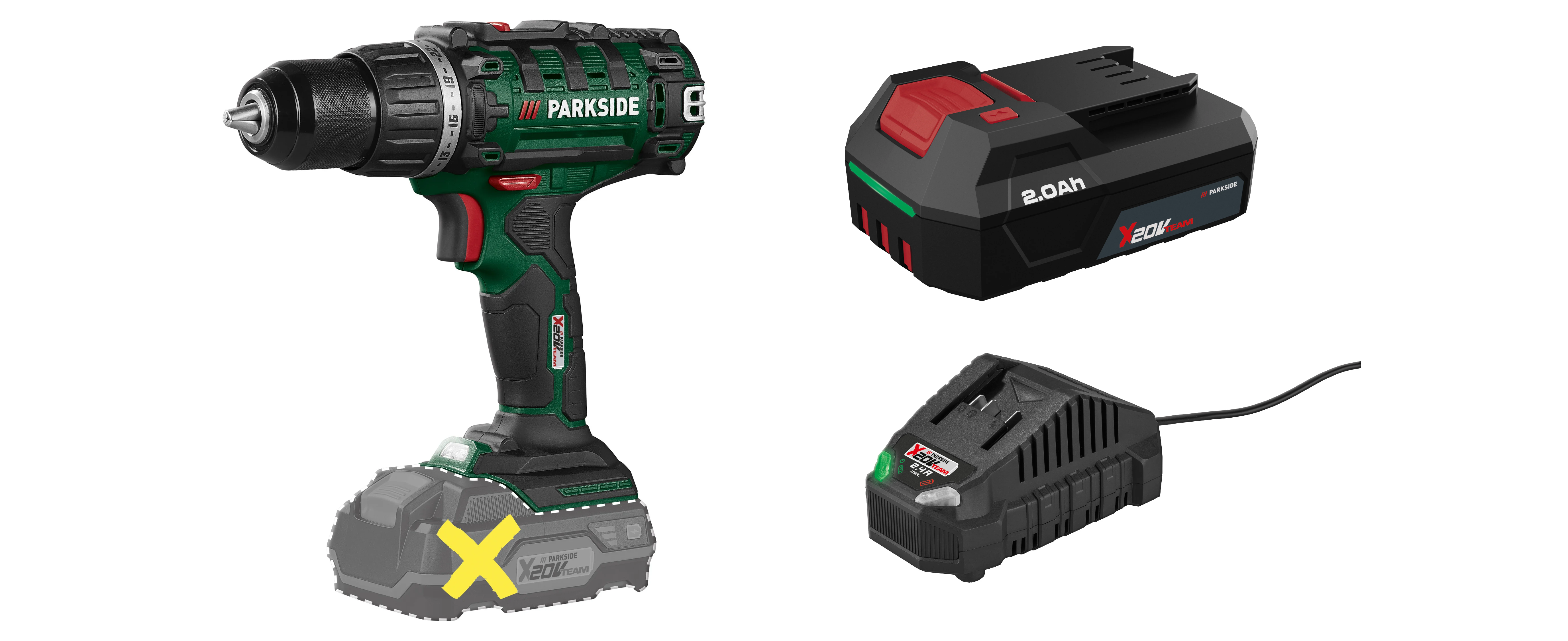 PARKSIDE® Aku vŕtací skrutkovač 20 V PABS 20 Li I9 + Akumulátor 20 V/2 Ah PAP 202 A1 + Nabíjačka 20 V/2,4 A PLG 20 C1