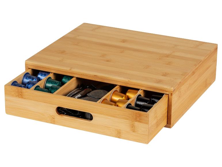 Bambusový box na kapsuly Nespresso s výsuvnou zásuvkou.