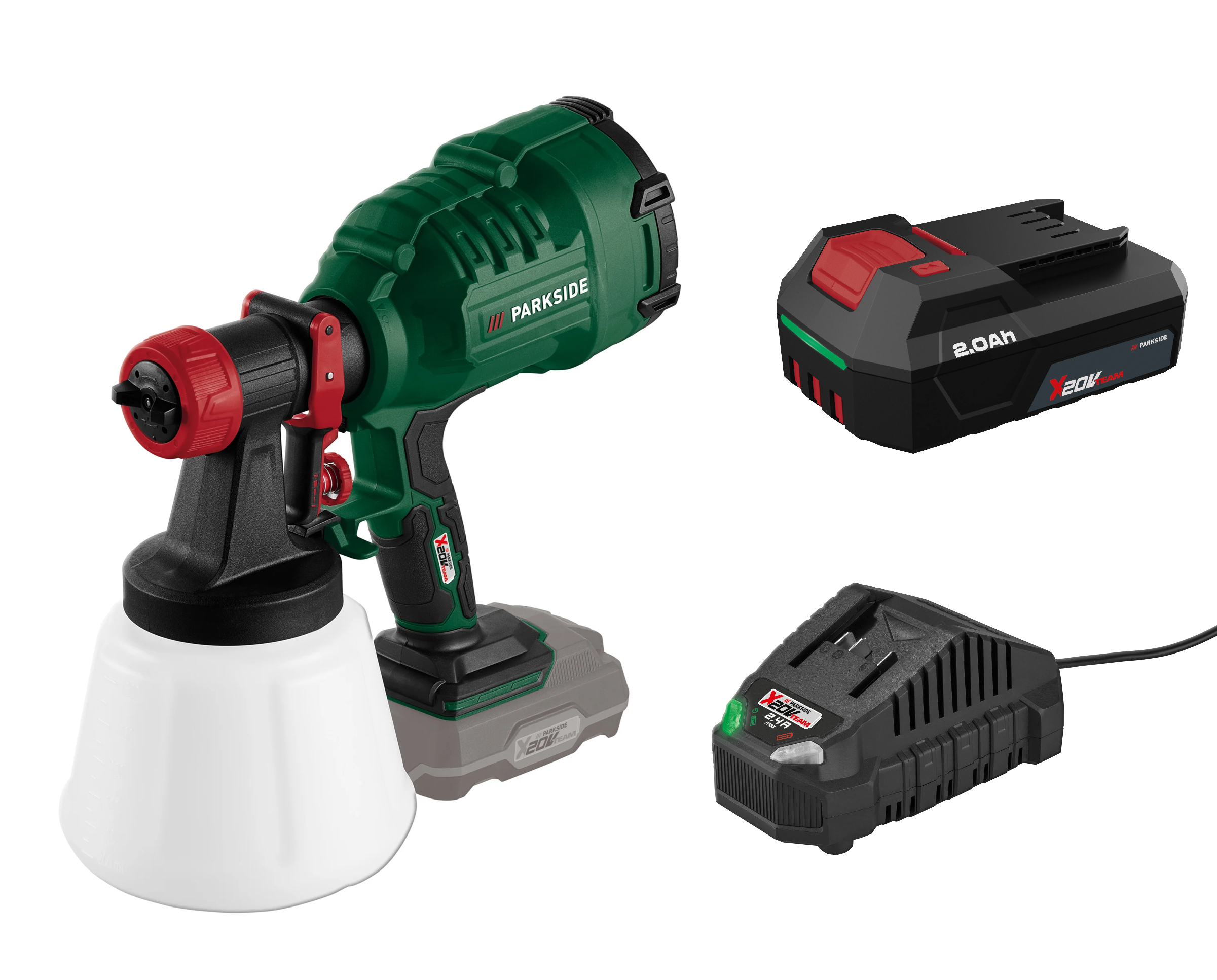 E-shop PARKSIDE® Aku striekacia pištoľ na farbu PFSA 20-Li B2 + Akumulátor 20 V/2 Ah + Nabíjačka na akumulátor 20 V/2,4 A