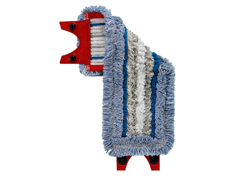 Modrý mikrovláknový mop s červeným rámom.