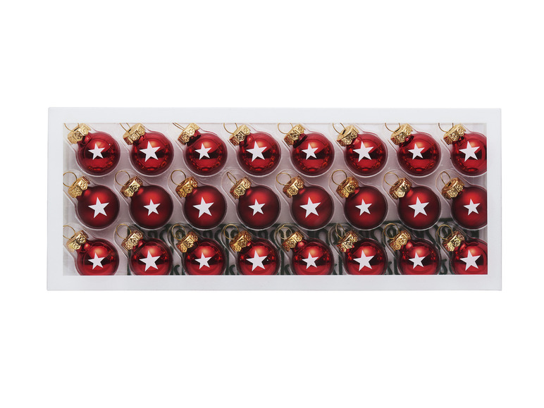 E-shop LIVARNO home Sklenené vianočné gule, 10/24 kusov (červená, guľa (2 cm), 24 kusov)