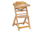 Drevená vysoká stolička pre deti Safety 1st s podnosom a bezpečnostným pásom.