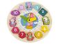 Drevené puzzle s hodinami Peppa Pig s farebnými číslovanými tvarmi.