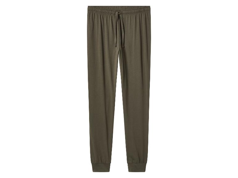 Khaki tepláky so šnúrkou a elastickými manžetami.