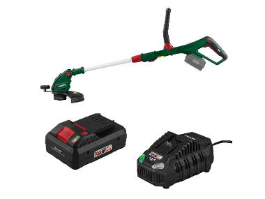 PARKSIDE® Aku strunová kosačka 20 V PRTA 20-Li D3 + Smart akumulátor 20 V/4 Ah + Rýchlonabíjačka akumulátora 20 V/4,5 A