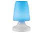 Modrá a biela stolová lampa s kónickým tienidlom