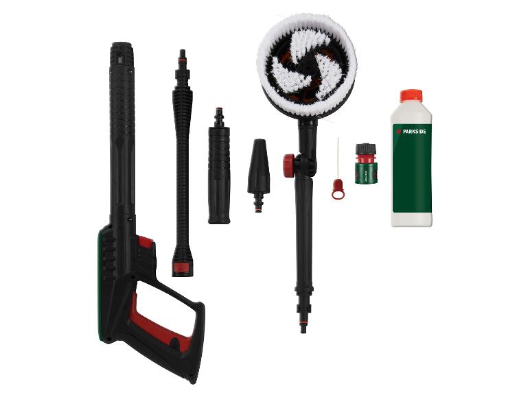 Sada Parkside pre vysokotlakový čistič s rotačnou kefovou hlavicou a príslušenstvom.