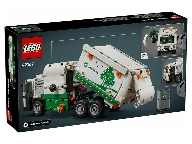 LEGO Technic model Mackovej smetnej vozy s ramenom na zdvíhanie.