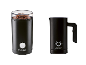 Mlynček na kávu SilverCrest a napeňovač mlieka SilverCrest v čiernej farbe.