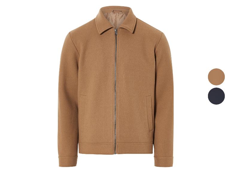 Hnedá vlnená bunda so zipsom.