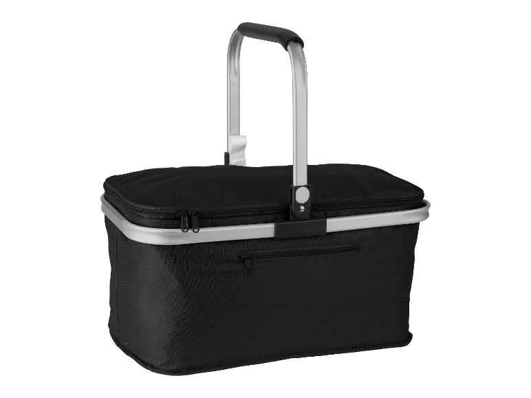 Čierna termotaška s úchytkou, ideálna na piknik alebo nákupy.