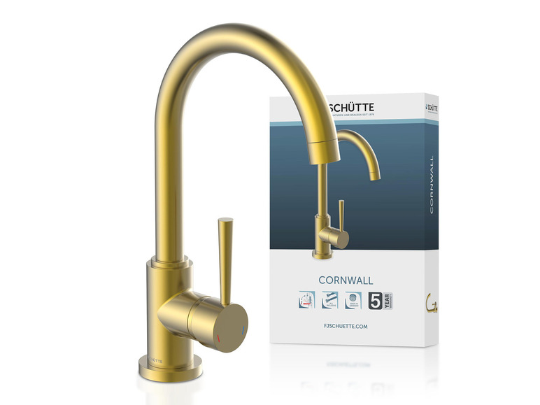 Zlatá kuchynská batéria značky Schütte, model Cornwall.