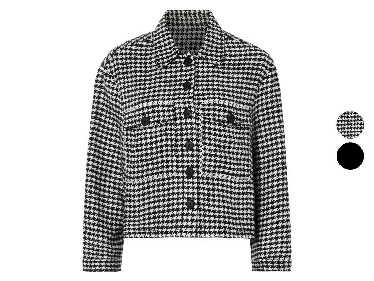 Čierno-biela saká s gombíkmi v houndstooth vzore