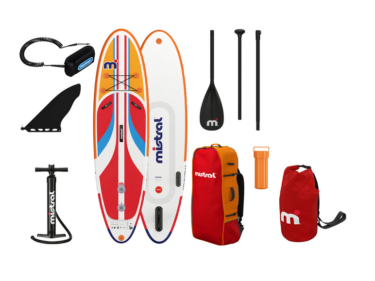 Nafukovací paddleboard značky Mistral s príslušenstvom.