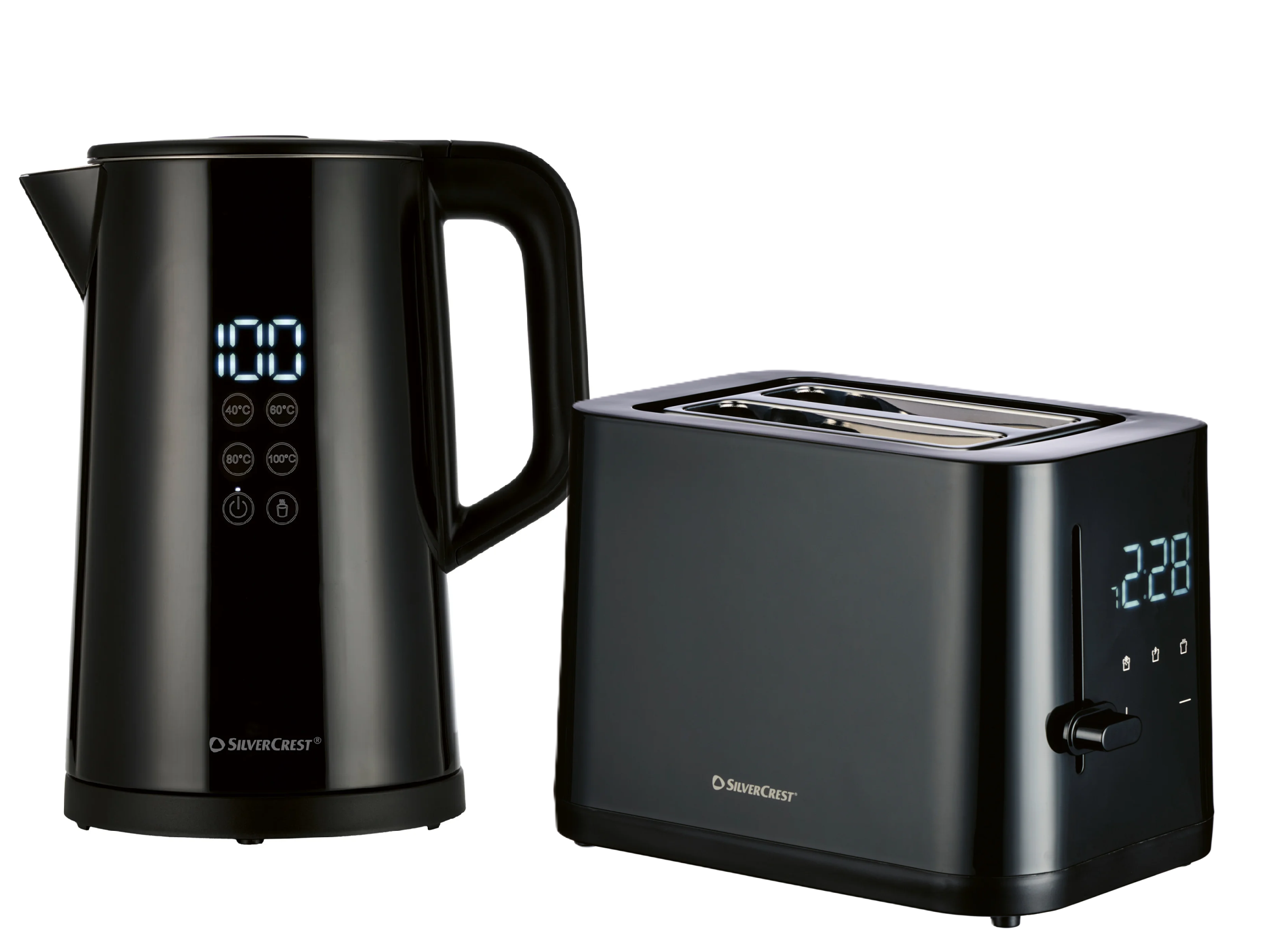 SILVERCREST® Rýchlovarná kanvica s digitálnym displejom + Digitálny hriankovač Premium
