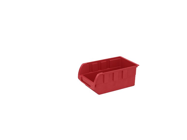 Červený plastový box s viacerými priehradkami na uskladnenie.