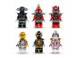 Šesť LEGO Ninjago minifigúrok: nindža, dvaja červení démoni, zlatý nindža, čierny nindža a ženská postava.