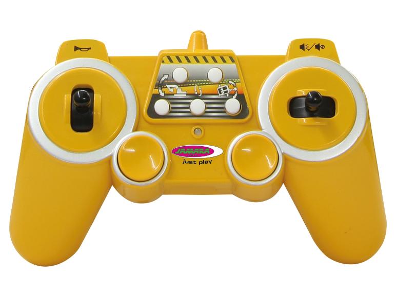 Žltý diaľkový ovládač na hračky s logom Jamara a textom „just play“.