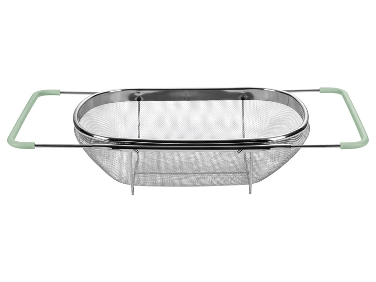Sieťové sitko so zelenými rukoväťami.