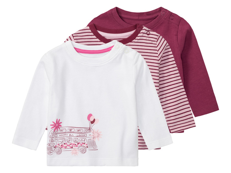 E-shop lupilu® Tričko s dlhým rukávom pre bábätká, 3 kusy (50/56, bordová/biela)