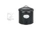 Čierna kovová nádoba s vekom a rozmermi.