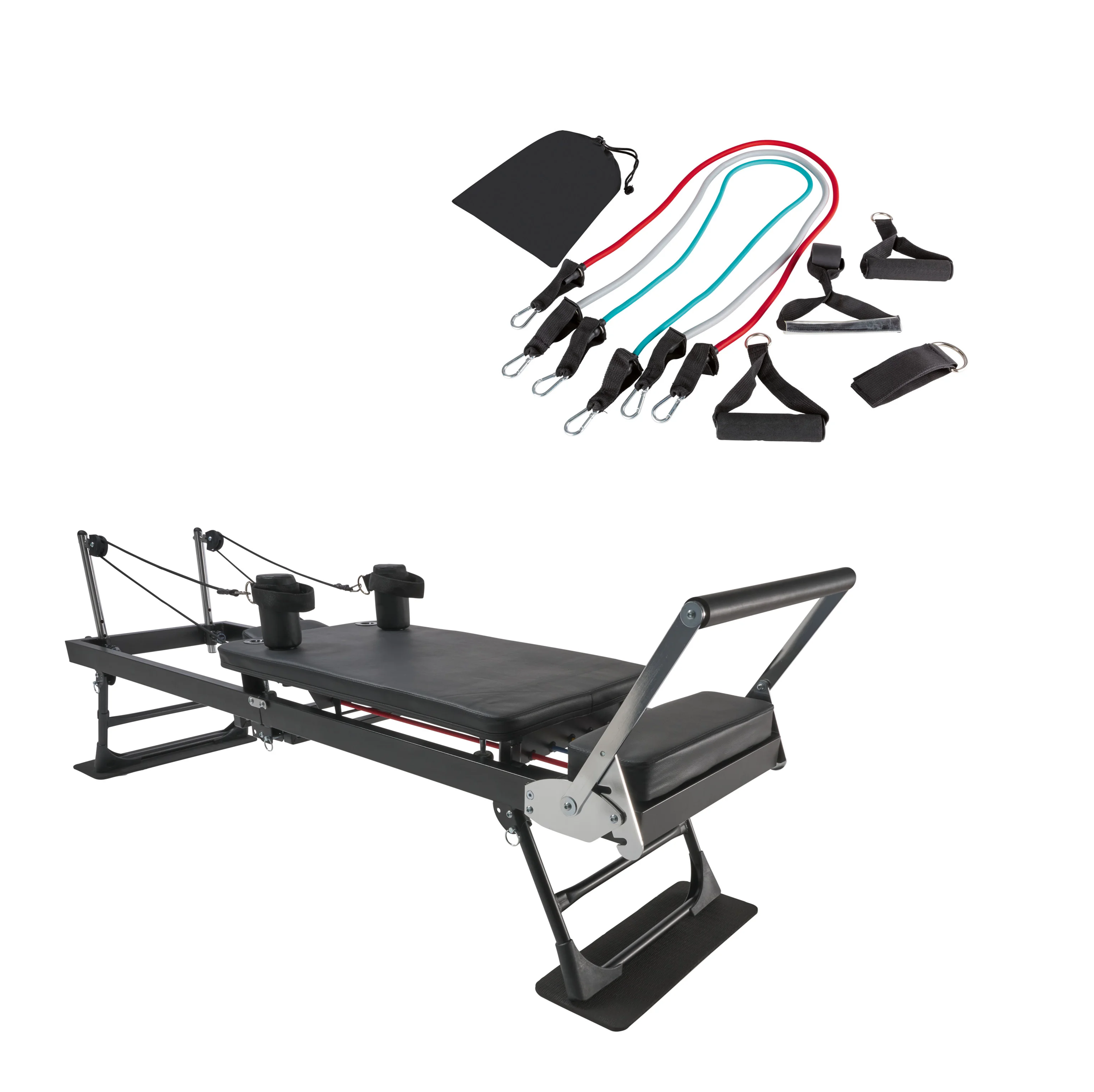 CRIVIT Pilates Reformer + Súprava fitnes pásov