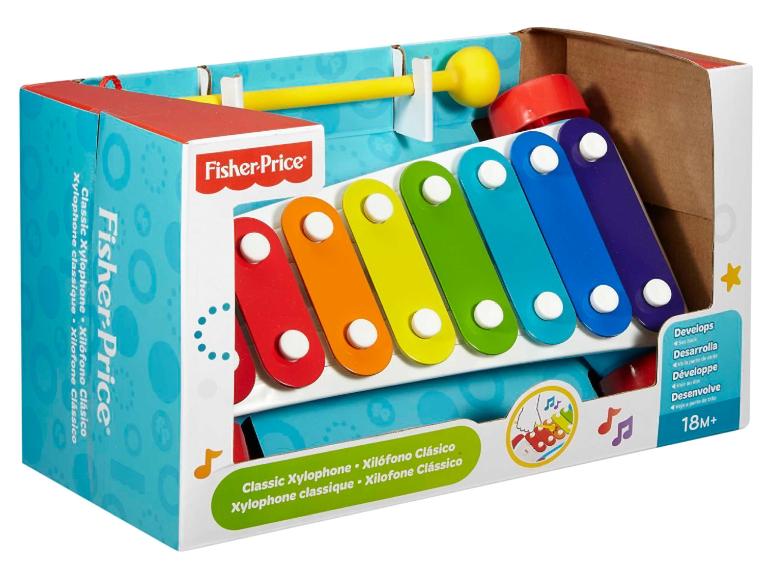 Klasický xylofón Fisher-Price s farebnými klávesami a paličkou, pre deti od 18 mesiacov+